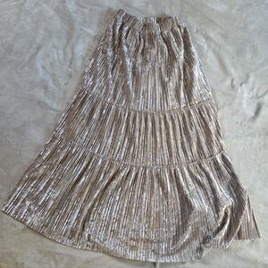 Maeve Julie Pleated Velour Tiered Midi Skirt XXS